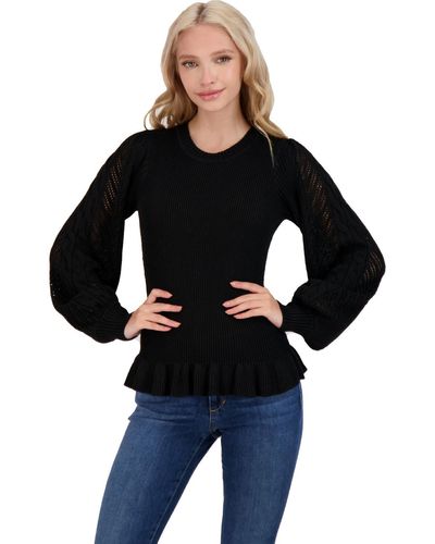 Jessica Simpson Gemma Ruffled Crewneck Pullover Sweater - Black