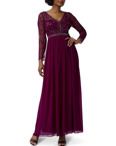 Adrianna Papell Beaded Maxi Evening Dress - Purple