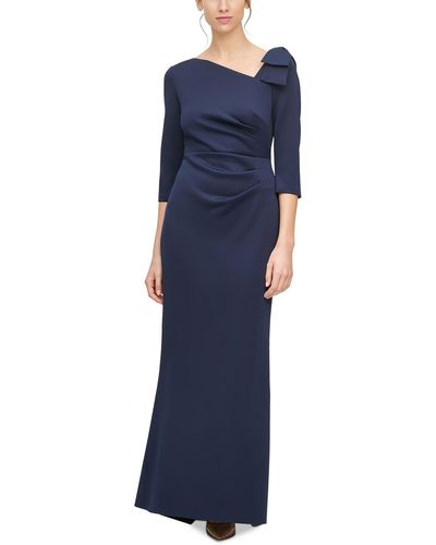 Jessica Howard Petites Ponte Shirred Evening Dress - Blue