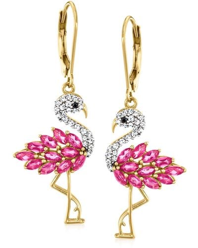 Ross-Simons Topaz And . White Zircon Flamingo Drop Earrings With Black Spinel Accents - Pink