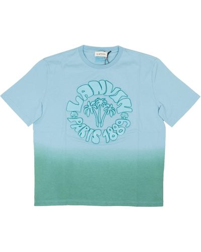 Lanvin Teal Blue Cotton Wave Graphic Short Sleeve T-shirt