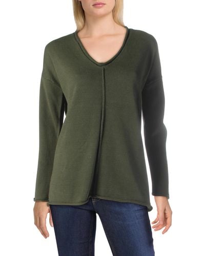 BCBGMAXAZRIA V-neck Roll Trim Pullover Sweater - Green