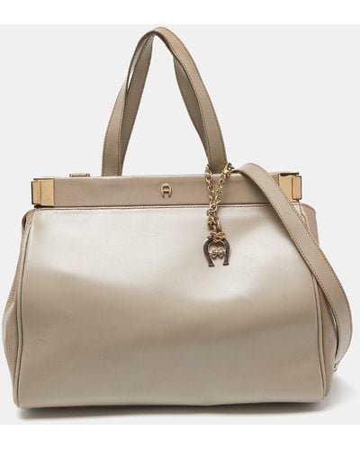 Aigner Leather Frame Tote - Natural