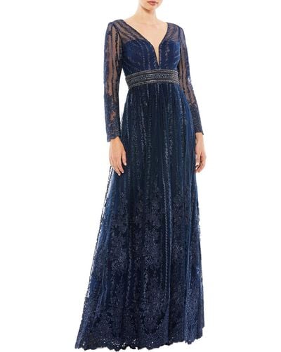 Mac Duggal Floral Embroidered Evening Dress - Blue