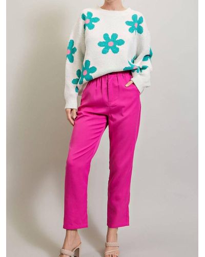 Eesome Sweater With Teal And All Over Floral Print - Pink
