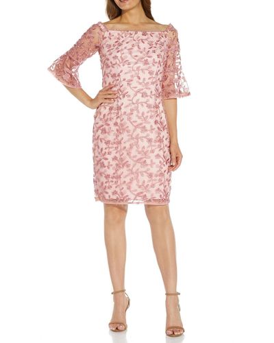 Adrianna Papell Soutache Midi Cocktail And Party Dress - Pink