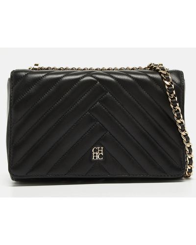 CH by Carolina Herrera Quilted Leather Flap Bag - Black