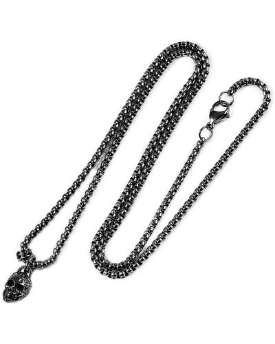 Crucible Jewelry Crucible Los Angeles Stainless Steel 12mm Skull Necklace On 24 Inch 3mm Box Chain - Black