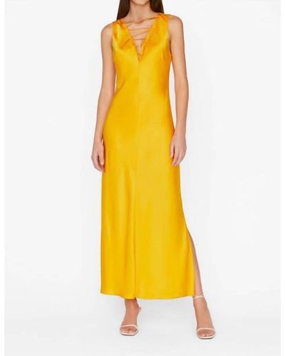 FRAME Lace Front Midi Dress - Yellow