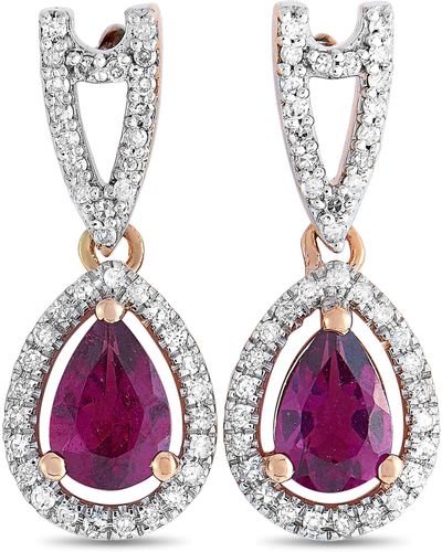 Non-Branded Lb Exclusive 14k Rose Gold 0.91 Ct Diamond And Garnet Pear Earrings - Pink