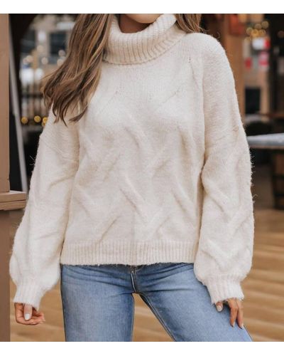 She + Sky Cable Knit Turtleneck Sweater In Cream - White