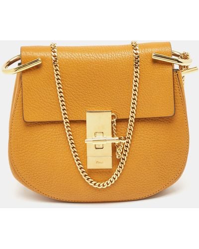 Chloé Mustard Leather Small Drew Shoulder Bag - Metallic