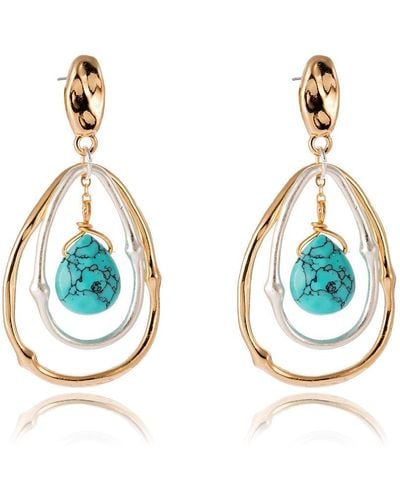 Liv Oliver 18k Gold & Two Tone Oval Turquoise Earrings - Blue