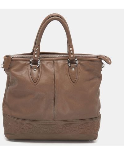 Aigner Dark Taupe Leather Zip Tote - Brown