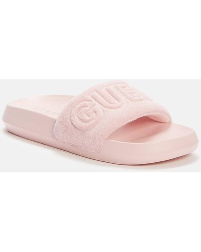 Guess Factory Paxtons Terry Cloth Pool Slides - Pink