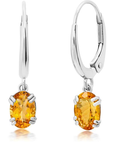 Nicole Miller 10k White Or Yellow Gold Oval Cut 6x4mm Gemstone Dangle Lever Back Earrings For - Metallic