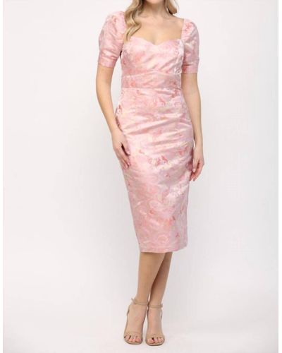 Fate Puff Sleeve Jacquard Dress - Pink