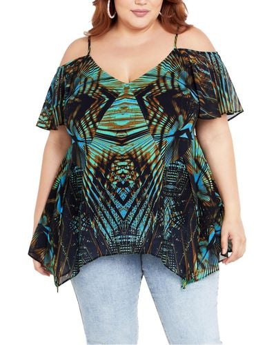 City Chic Plus Printed Pullover Top - Green