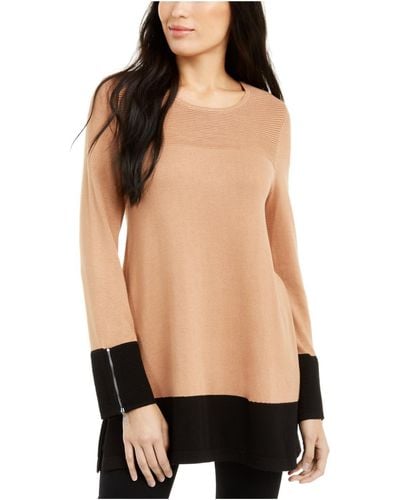 Alfani Colorblock Textured Tunic Sweater - Black