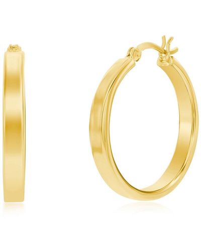Simona Sterling Or Gold Plated Over Sterling 4x29mm Fancy Flat Hoop Earrings - White