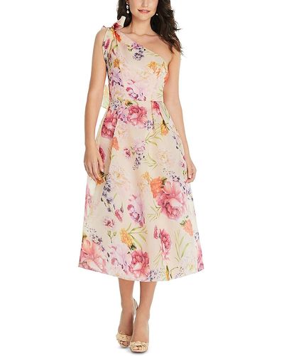 Alfred Sung Floral Print Polyester Midi Dress - Pink