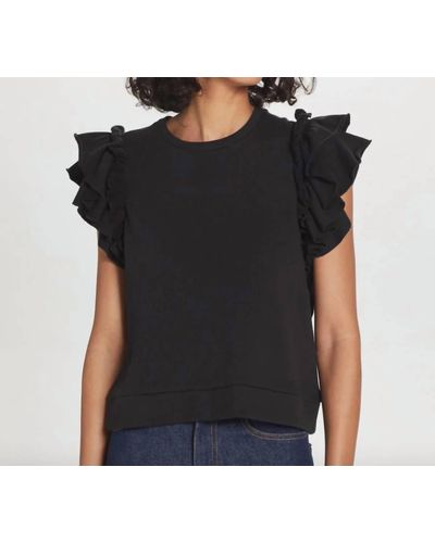 Goldie Flutter Sleeve French Terry Shell Top - Black