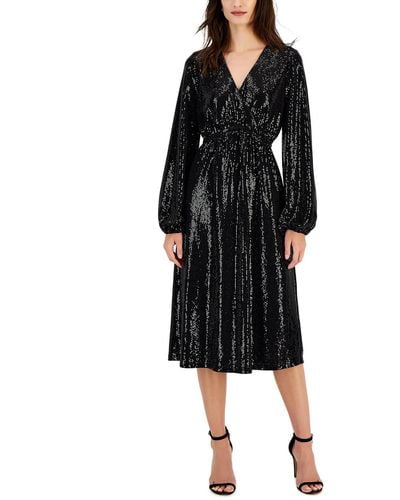 Tahari Faux Wrap Sequined Cocktail And Party Dress - Black
