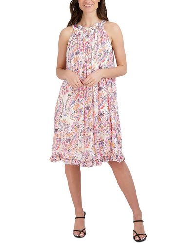 Signature By Robbie Bee Plus Floral Print Knee Length Shift Dress - Pink