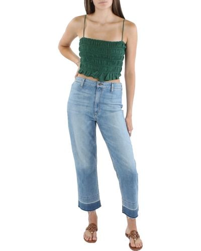 Willow Linen String Tie Cropped - Blue