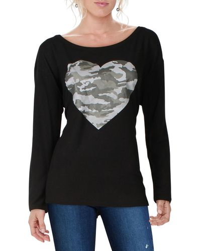 Chaser Brand Graphic Scoop Neck Pullover Top - Black