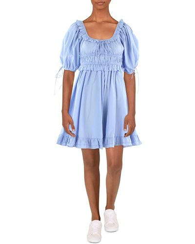 En Saison Puff Sleeve Short Mini Dress - Blue