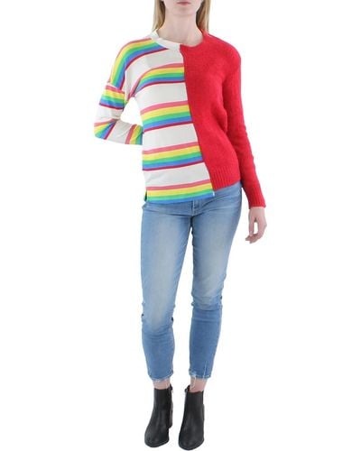Refried Apparel Ribbed Buttons Crewneck Sweater - Red