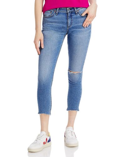 Rag & Bone Distressed Mid-rise Cropped Jeans - Blue