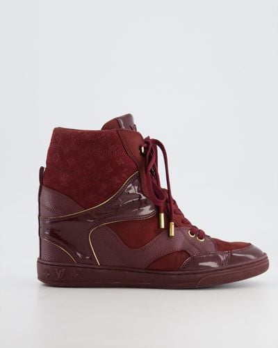 Louis Vuitton Burgundy Suede Monogram Heeled Sneakers - Red