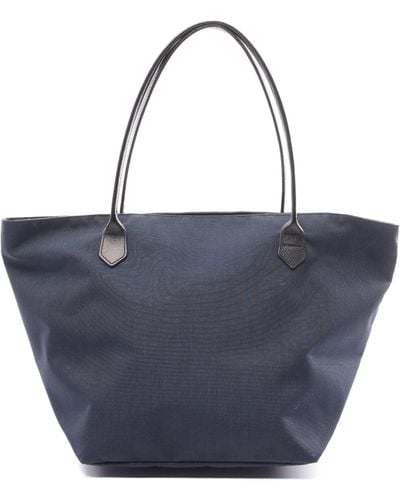 Herve Chapelier Cordura Boat-shaped Tote L Handbag Tote Bag Canvas Leather Navy - Blue