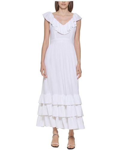 Calvin Klein Ruffled Scoop Neck Maxi Dress - White