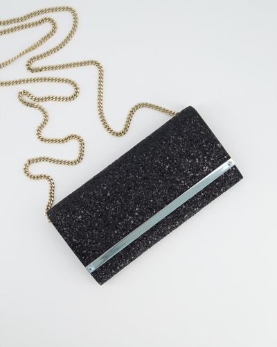 Jimmy Choo Glitter Embellished Emmie Tulle Clutch Bag With Silver Hardware Rrp £650 - Black