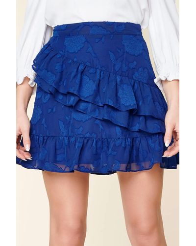 Sugarlips Zola Floral Burnout Ruffle Skirt In Blue