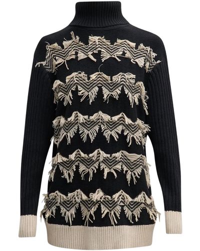 Figue Azadeh Fringe Turtleneck Sweater - Black