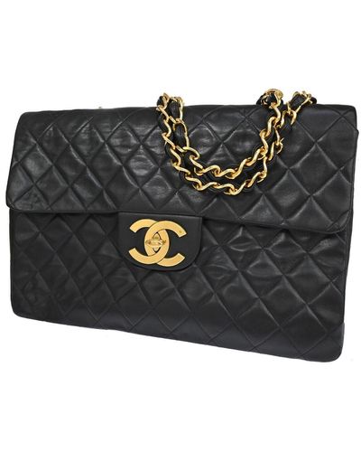 Chanel Jumbo Leather Shoulder Bag (pre-owned) - Black