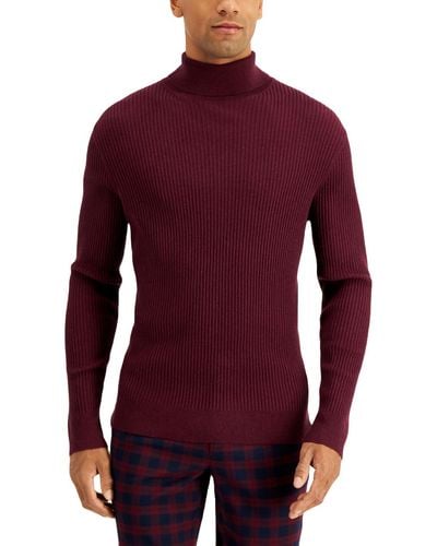 INC Ribbed Long Sleeve Turtleneck Sweater - Red