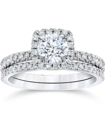 Pompeii3 5/8 Ct Lab Grown Diamond Cushion Halo Engagement Wedding Ring Set White Gold Ex3 - Metallic