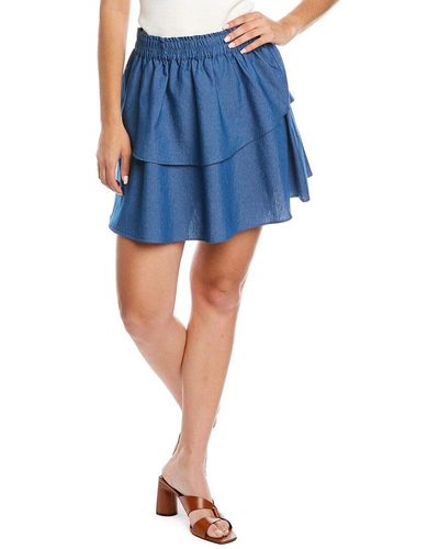 1.STATE Elastic Waist Double Layer Mini Skirt - Blue