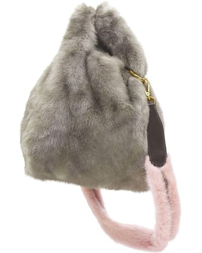Simonetta Ravizza Tracolla Candy Mink Fur Pink Shoulder Strap Tote Bag - Gray