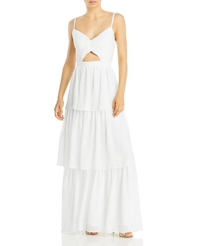 Aqua Cut-out Tiered Evening Dress - White