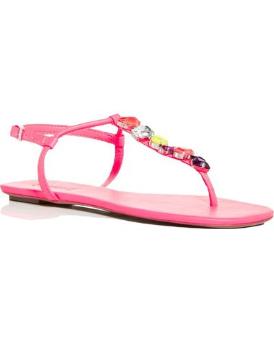 SCHUTZ SHOES Sandalia Salto Rasteiro Jeweled Thong T-strap Sandals - Pink