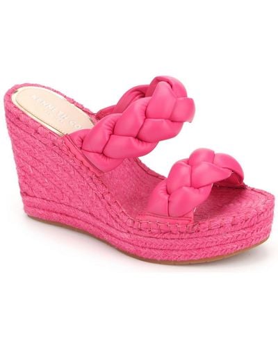 Kenneth Cole Olivia Braid Braided Round Open Toe Wedge Sandals - Pink
