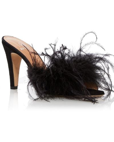 Brother Vellies Palms Suede Feathered Pumps - Black