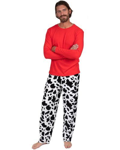 Leveret Cotton Top And Fleece Pant Pajamas Cow - Red