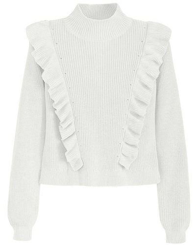 525 America Mock Neck Ruffle Sweater - White